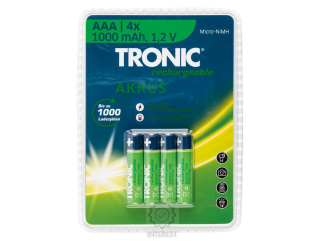 Nabíjecí Baterie AAA - TRONIC - 4 ks (blistr) 1000mAh - (K134487)