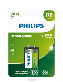 Nabíjecí baterie 9V - 170mAh Philips MultiLife, 1ks (blistr)