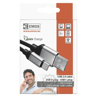 USB kabel 2.0 A/M - C/M 1m černý. 